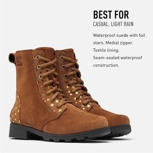 Sorel Youth Emelie Short Lace Velvet Tan Girls Boots 5 Stars Waterproof Winter
